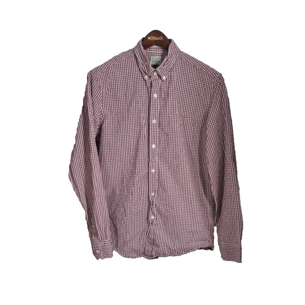 J Crew‎ Shirt Mens M Red/White Check Classic Secret Wash Shirting Button Down